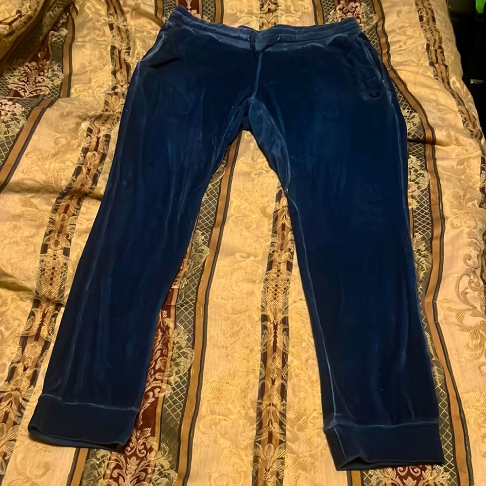🔥RARE Y2K NAVY BLUE VELOUR "ATHLETIC FIT" DRAWSTRING SWEATPANTS VELVET MUST SEE